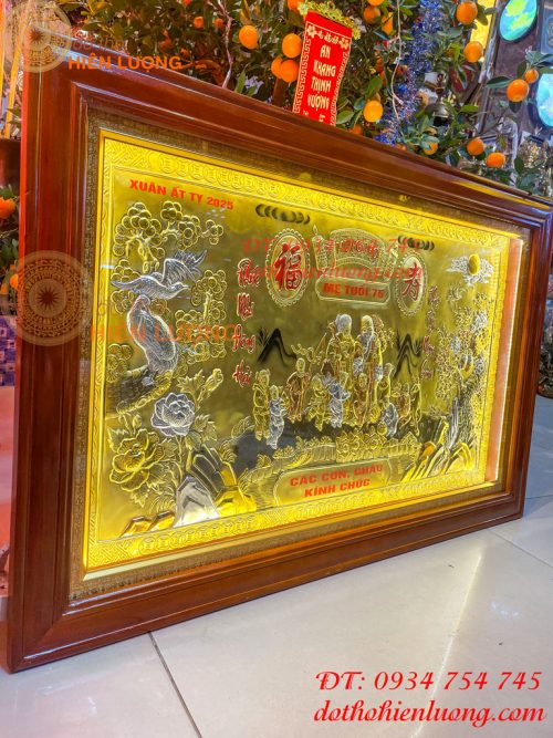 Tranh Mừng Thọ Song Thọ 74x114cm Bằng Đồng Liền Tấm Tam Khí