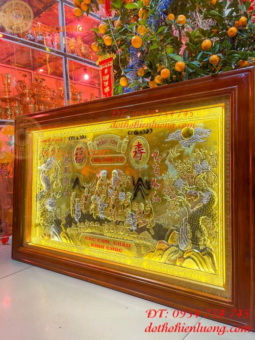 Tranh Mừng Thọ Song Thọ 74x114cm Bằng Đồng Liền Tấm Tam Khí