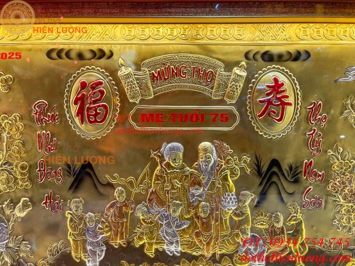 Tranh Mừng Thọ Song Thọ 74x114cm Bằng Đồng Liền Tấm Tam Khí