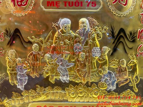 Tranh Mừng Thọ Song Thọ 74x114cm Bằng Đồng Liền Tấm Tam Khí