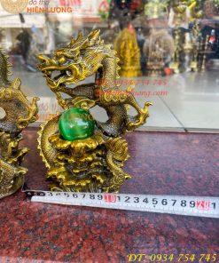 Tượng Rồng Dâng Ngọc Bằng Đồng Vàng Cao 20cm 2