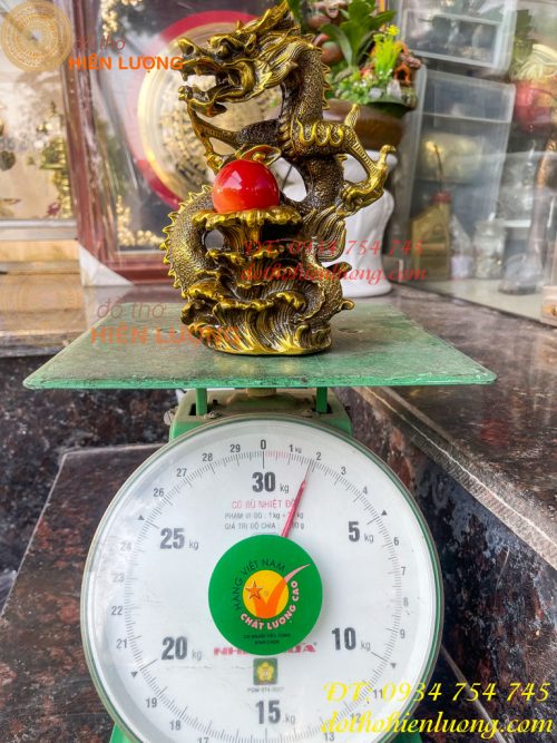 Tượng Rồng Dâng Ngọc Bằng Đồng Vàng Cao 20cm 3