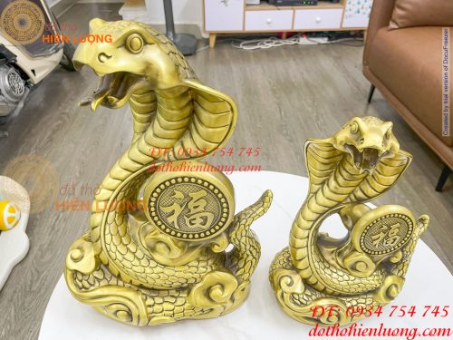 Tượng rắn chữ Phúc bằng đồng vàng 2 cỡ