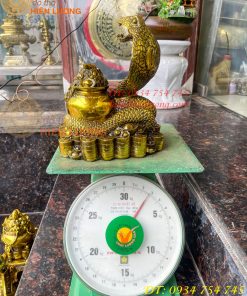 Tượng rắn cuốn hũ vàng bằng đồng phong thủy cao 23cm
