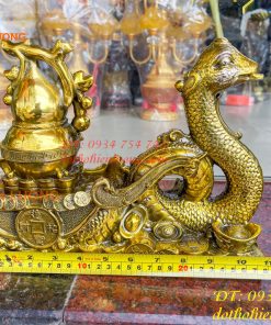 Tượng rắn kéo xe hũ vàng bằng đồng phong thủy Cao 23cm