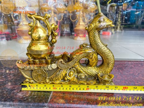Tượng rắn kéo xe hũ vàng bằng đồng phong thủy Cao 23cm