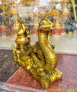 Tượng rắn kéo xe hũ vàng bằng đồng phong thủy Cao 23cm