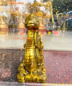 Tượng rắn kéo xe hũ vàng bằng đồng phong thủy Cao 23cm