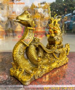 Tượng rắn kéo xe hũ vàng bằng đồng phong thủy Cao 23cm