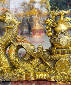 Tượng rắn kéo xe hũ vàng bằng đồng phong thủy Cao 23cm
