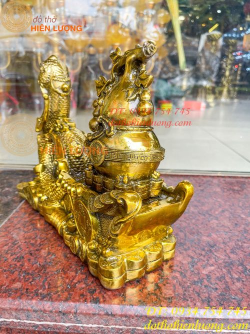 Tượng rắn kéo xe hũ vàng bằng đồng phong thủy Cao 23cm