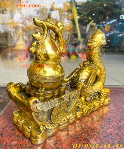 Tượng rắn kéo xe hũ vàng bằng đồng phong thủy Cao 23cm