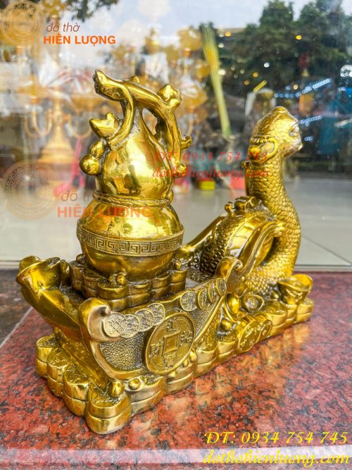 Tượng rắn kéo xe hũ vàng bằng đồng phong thủy Cao 23cm