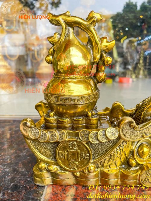 Tượng rắn kéo xe hũ vàng bằng đồng phong thủy Cao 23cm