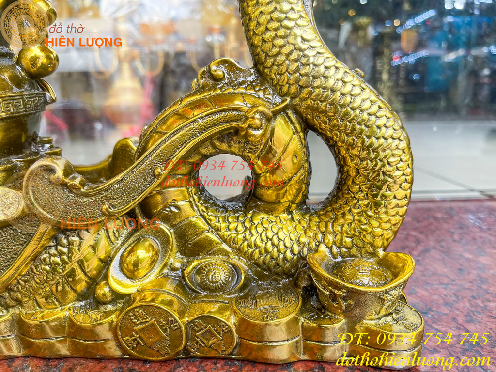 Tượng rắn kéo xe hũ vàng bằng đồng phong thủy Cao 23cm