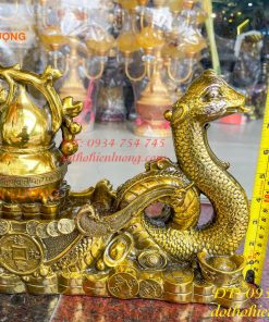 Tượng rắn kéo xe hũ vàng bằng đồng phong thủy Cao 23cm