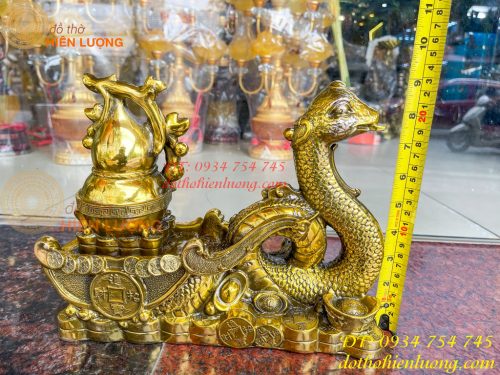 Tượng rắn kéo xe hũ vàng bằng đồng phong thủy Cao 23cm