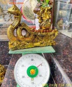 Tượng rắn kéo xe hũ vàng bằng đồng phong thủy Cao 23cm