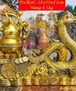 Tượng rắn kéo xe hũ vàng bằng đồng phong thủy Cao 23cm