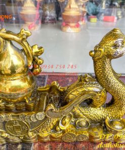 Tượng rắn kéo xe hũ vàng bằng đồng phong thủy Cao 23cm