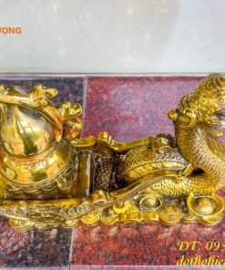 Tượng rắn kéo xe hũ vàng bằng đồng phong thủy Cao 23cm