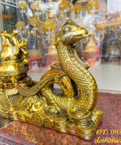 Tượng rắn kéo xe hũ vàng bằng đồng phong thủy Cao 23cm