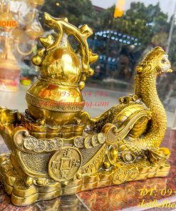 Tượng rắn kéo xe hũ vàng bằng đồng phong thủy Cao 23cm
