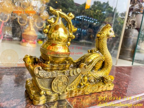Tượng rắn kéo xe hũ vàng bằng đồng phong thủy Cao 23cm