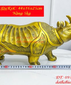 Tượng tê giác bằng đồng phong thủy đồng vàng DxRxC 44x16x25cm