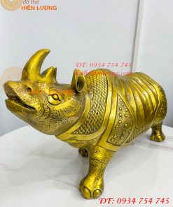 Tượng tê giác bằng đồng phong thủy đồng vàng DxRxC 44x16x25cm