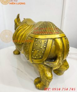 Tượng tê giác bằng đồng phong thủy đồng vàng DxRxC 44x16x25cm