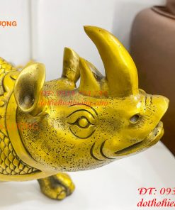 Tượng tê giác bằng đồng phong thủy đồng vàng DxRxC 44x16x25cm