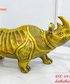 Tượng tê giác bằng đồng phong thủy đồng vàng DxRxC 44x16x25cm