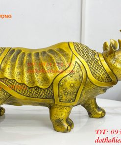 Tượng tê giác bằng đồng phong thủy đồng vàng DxRxC 44x16x25cm