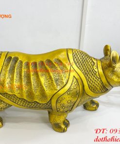 Tượng tê giác bằng đồng phong thủy đồng vàng DxRxC 44x16x25cm