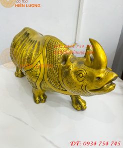 Tượng tê giác bằng đồng phong thủy đồng vàng DxRxC 44x16x25cm