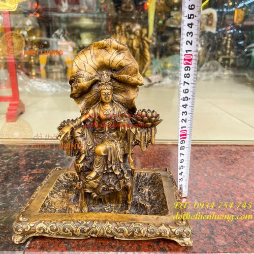 Lư xông trầm quan âm tự tại bằng đồng hun cao 23cm