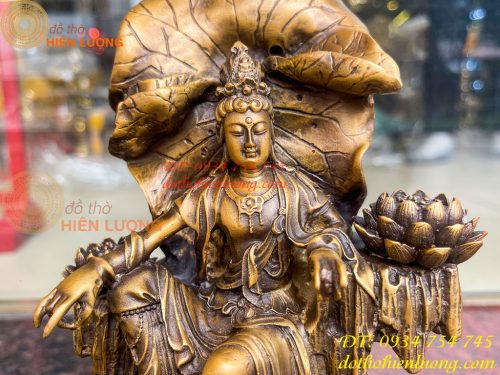 Lư xông trầm quan âm tự tại bằng đồng hun cao 23cm