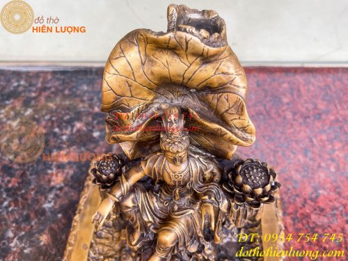 Lư xông trầm quan âm tự tại bằng đồng hun cao 23cm