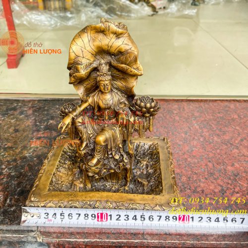 Lư xông trầm quan âm tự tại bằng đồng hun cao 23cm