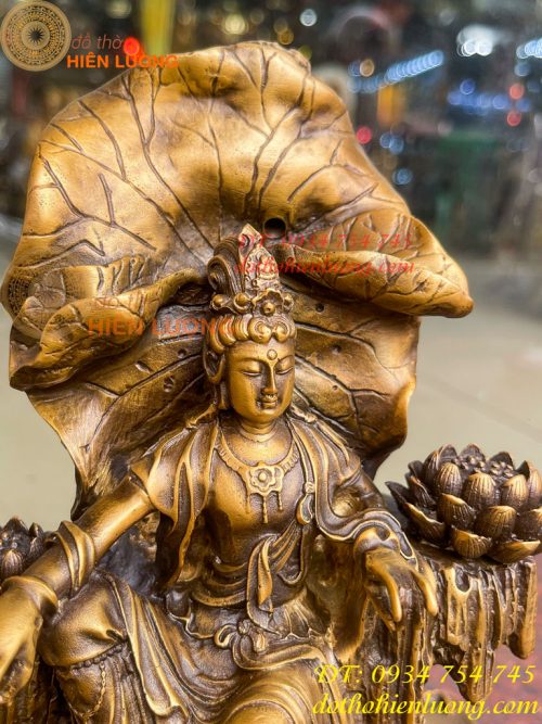 Lư xông trầm quan âm tự tại bằng đồng hun cao 23cm