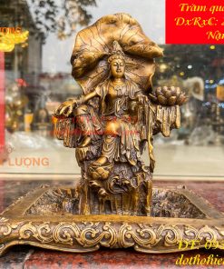 Lư xông trầm quan âm tự tại bằng đồng hun cao 23cm