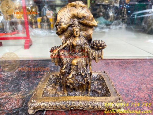 Lư xông trầm quan âm tự tại bằng đồng hun cao 23cm
