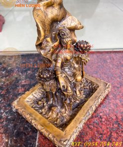 Lư xông trầm quan âm tự tại bằng đồng hun cao 23cm