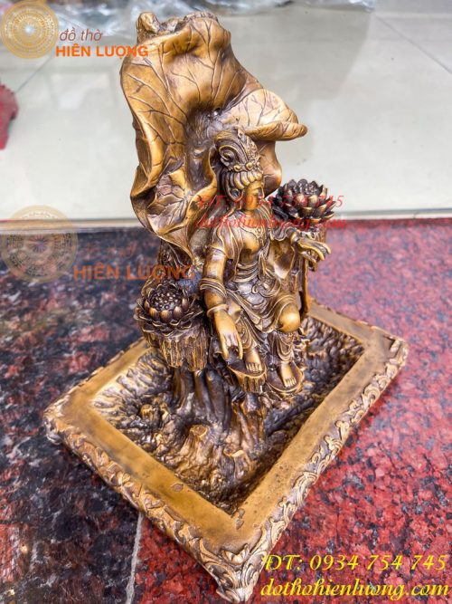 Lư xông trầm quan âm tự tại bằng đồng hun cao 23cm