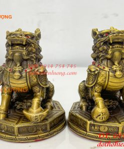 Đôi Kỳ Lân Ngồi Bệ Bát Quái Bằng Đồng Phong Thủy