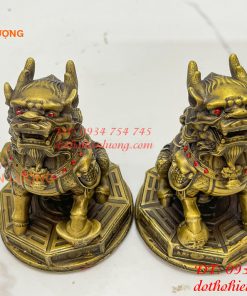 Đôi Kỳ Lân Ngồi Bệ Bát Quái Bằng Đồng Phong Thủy