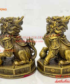 Đôi Kỳ Lân Ngồi Bệ Bát Quái Bằng Đồng Phong Thủy