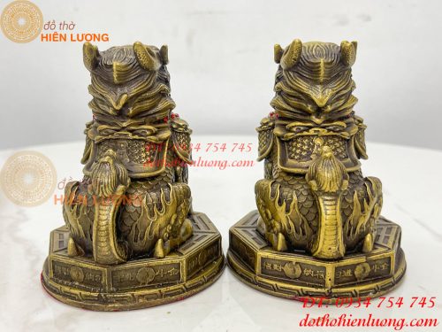 Đôi Kỳ Lân Ngồi Bệ Bát Quái Bằng Đồng Phong Thủy