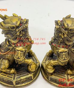 Đôi Kỳ Lân Ngồi Bệ Bát Quái Bằng Đồng Phong Thủy